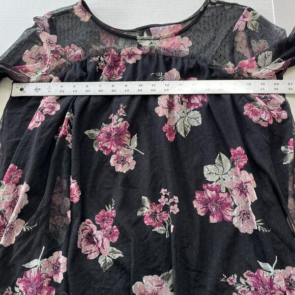 No Boundaries Top 2XL (19) Sheer Mesh Dark Floral Fairy Grunge Bell Sleeve - Picture 7 of 9